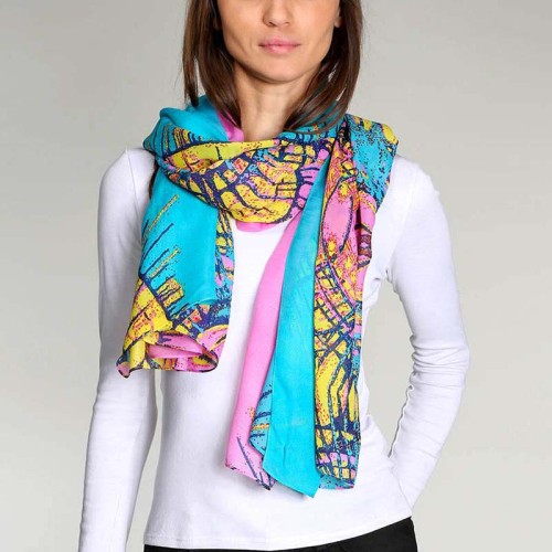 Foulard MARLEY Color Pink étole imprimée Contemporain Rose et Multicolore Polyester Imprimé sur l'ensemble