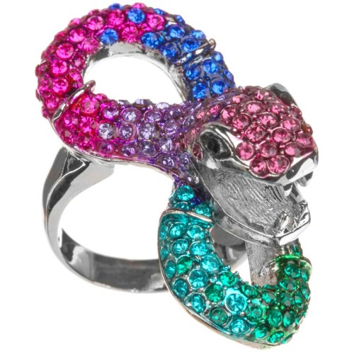 Bague SNAKE Color Silver Cocktail pavé Serpent Argenté et Multicolore Rhodium Cristal