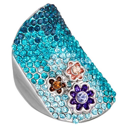 Bague OCEANAIL Blue Silver Cocktail pavé Océan Argenté et Bleu Rhodium Cristal autrichien