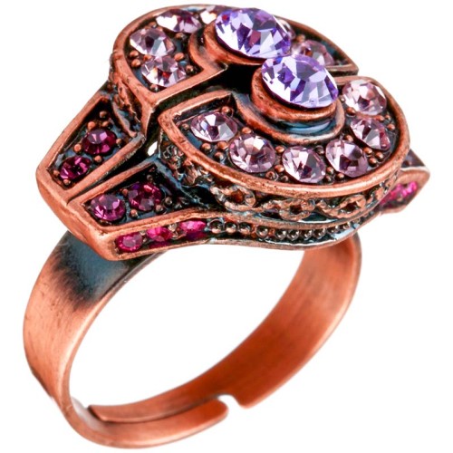 Bague CASTOLA Mauve & Rose Gold Chevalière réglable flexible Médiéval Rosé et Parme Laiton doré à l'or fin rosé Cristal