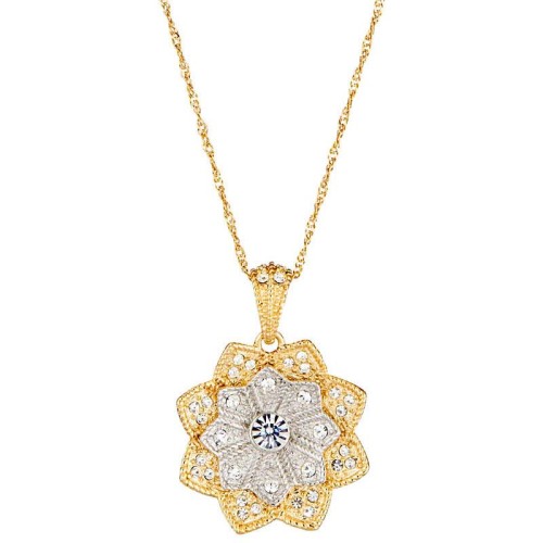 Collier ELIS Gold & Silver Ras de cou pendentif Fleur bicolore Argenté et Doré Laiton doré à l'or fin Cristal