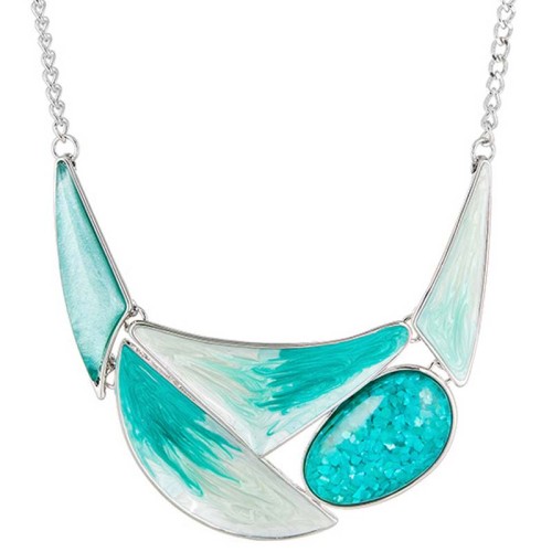 Collier MATISSE Turquoise Silver Plastron pavé Contemporain Argenté et Turquoise Rhodium Résines et émaux