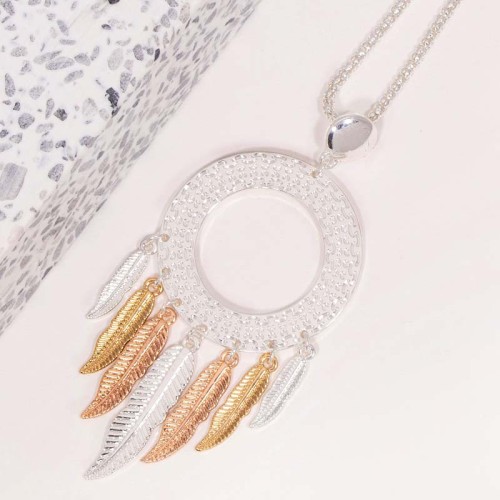 Collier BIRDY All Gold Sautoir pendentif en Y Plumes Argenté Doré Rosé Rhodium