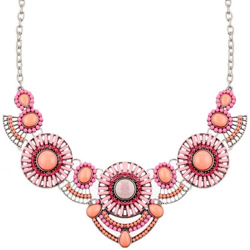 Collier AGNESSA Pink Silver Plaston pavé ajouré Solaire Argenté et Rose Rhodium Cristal et Résines et Pates de verre