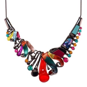 Collier LAKAOR Color Silver Plastron pavé Contemporain Argenté et Multicolore Rhodium Cristal et Résines et émaux