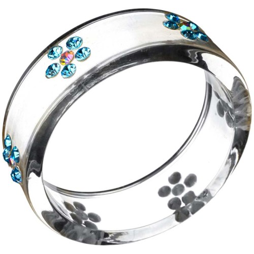 Bracelet SONIATA Sky Blue & White Manchette rigide Fleurs Blanc et Bleu Ciel Résine Cristal