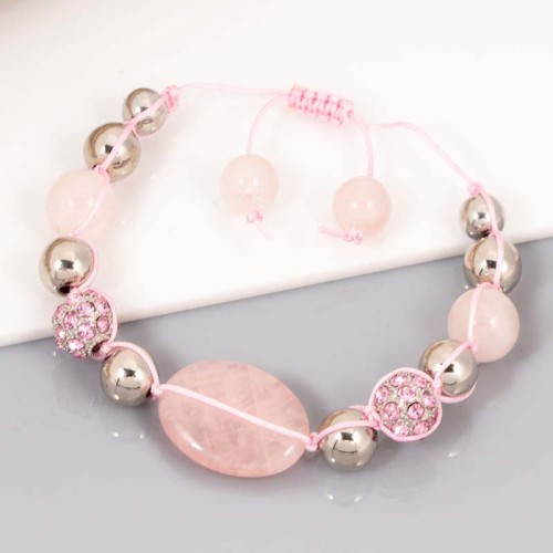 Bracelet TIBETIS Pink Silver Bracelet de perles souple shamballa Argenté et Rose Rhodium Cristal et Agate