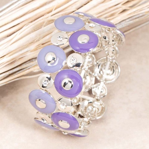 Bracelet ONDOLE Mauve Silver Manchette souple élastique Contemporain Argenté et Parme Rhodium Cristal et émaux