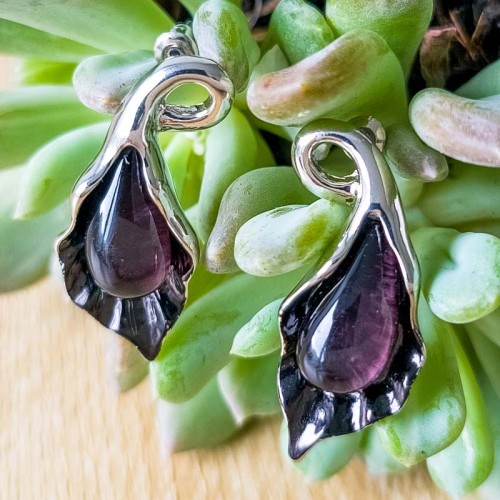 Boucles d'oreilles DALOYE Black Silver Puces clous Nature Argenté et Noir Rhodium Résines et émaux