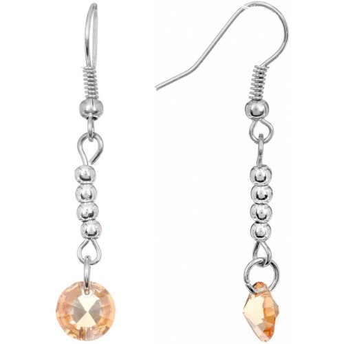 Boucles d'oreilles ORISOL Beige Silver Pendantes courtes Classique chic Argenté et Beige Rhodium Cristaux sertis