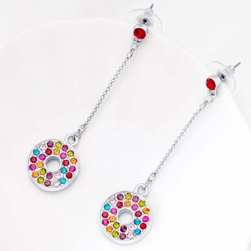 Boucles d'oreilles FIRALIS Color Silver Pendantes pavées Cercle Argenté et Multicolore Laiton doré à l'or fin Cristal