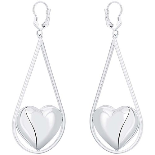 Boucles d'oreilles CORALIE Silver Pendantes ajourées Cœur bombé Argent Argenté à l'argent fin