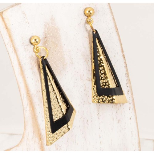 Boucles d'oreilles ROXY Black Gold Pendantes courtes Géométrique martelé Doré et Noir Laiton doré