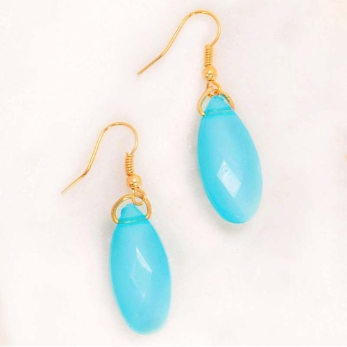 Boucles d'oreilles AQUALINA Turquoise Gold Pendantes courtes Goutte Doré et Turquoise Laiton doré Cristal