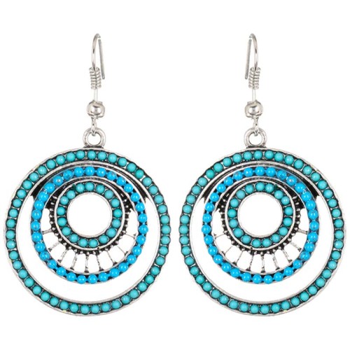 Boucles d'oreilles RADIOR Blue Silver Pendantes courtes Cercles Argenté et Bleu Laiton argenté Cristal et Résines