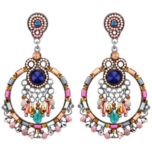 Boucles d'oreilles OLIVEAS Color Silver Pendantes ajourées Baroque ou romantique Argenté et Multicolore Rhodium Cristal