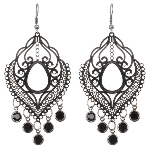 Boucles d'oreilles ALTAYA Black Pendantes ajourées Filigrane baroque Noir Rhodium Cristaux sertis