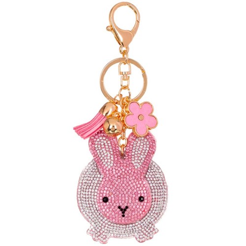 Accessoires de Maroquinerie LOVE RABBIT Pink Silver Bijou de sac et porte-clé 2 en 1 Lapin Argenté et Rose Rhodium Cristal