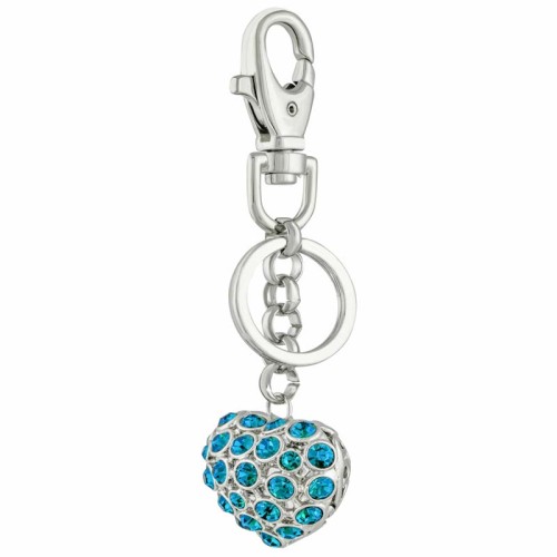 Accessoires de Maroquinerie CRYSTAL HEART Turquoise Silver Bijou de sac porte-clé 2 en 1 Cœur Argenté Turquoise Rhodium Cristal