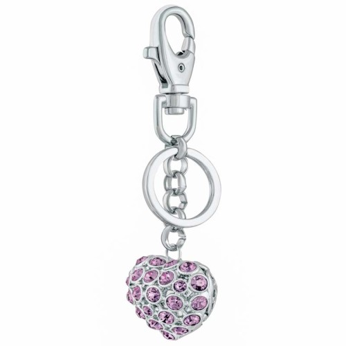 Accessoires de Maroquinerie CRYSTAL HEART Mauve Silver Bijou de sac porte-clé 2 en 1 Cœur Argenté et Parme lila Rhodium Cristal