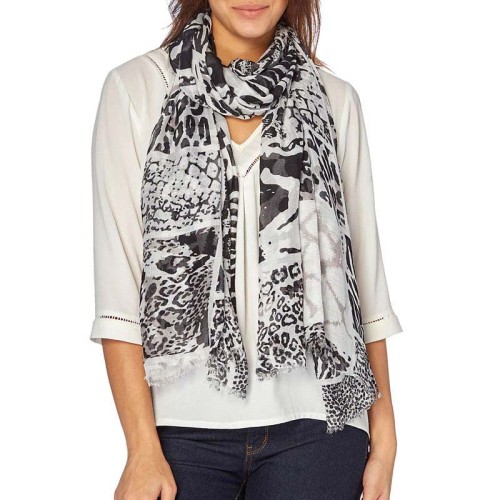 Foulard WILD PANTHER Black & White étole imprimée imprimé animal Blanc et Noir Viscose Imprimé sur l'ensemble