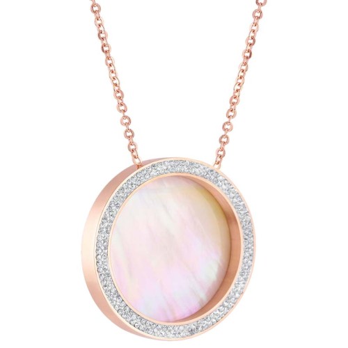 Collier OPALE White & Rose Gold Ras de cou pendentif Cercle pavé Rosé Blanc Acier inoxydable doré à l'or fin rosé Cristal Nacre