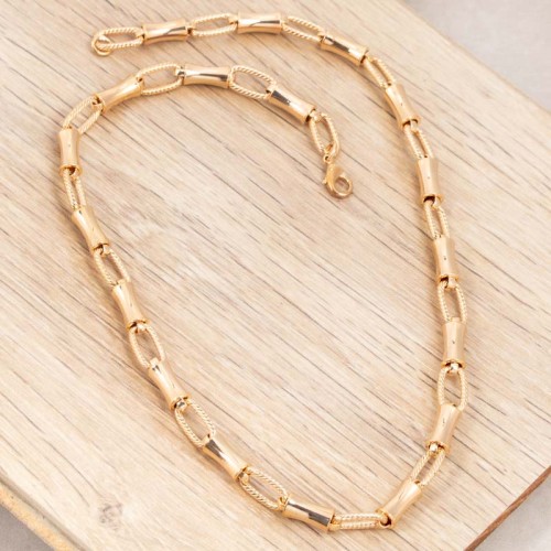 Collier CHARONNE Gold Ras de cou chaine souple Maille intercalée anneau oval et maillon bambou Doré Laiton doré à l'or fin