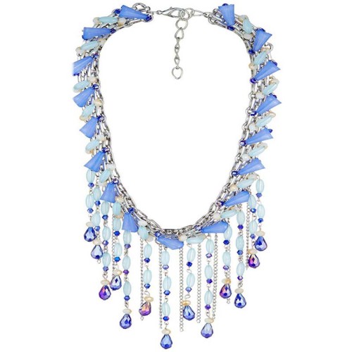 Collier SKYLINE Sky Blue Silver Plastron à frange Rivière de cristal Argenté et Bleu Ciel Rhodium Cristal