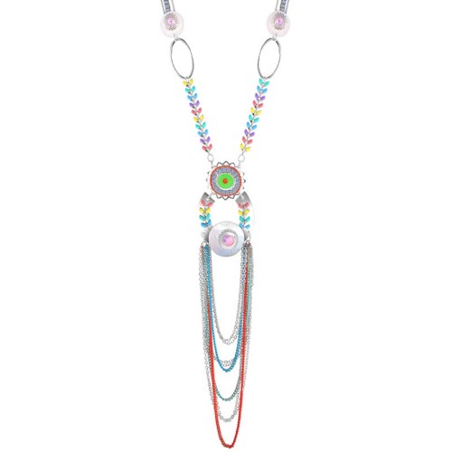 Collier MELUSOL Color Silver Sautoir pendentif en Y Ethnique Argenté et Multicolore Rhodium Cristal et Nacre