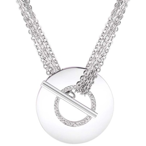 Collier ARGOS White Silver Ras de cou multirangs à pendentif Géométrique Argenté et Blanc Acier inoxydable Cristal