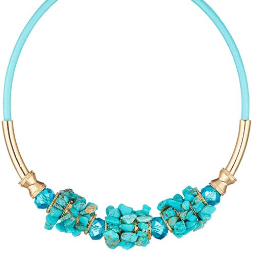 Collier OREKIS Turquoise Gold Cercle Ras de cou Pierre semi-précieuse Turquoise reconstituée Laiton doré à l'or fin Cristal