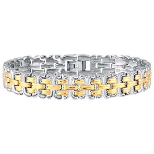 Bracelet NOAH Gold & Silver Gourmette chaine souple Bicolore Argenté Doré Acier 316L inoxydable doré à l'or fin