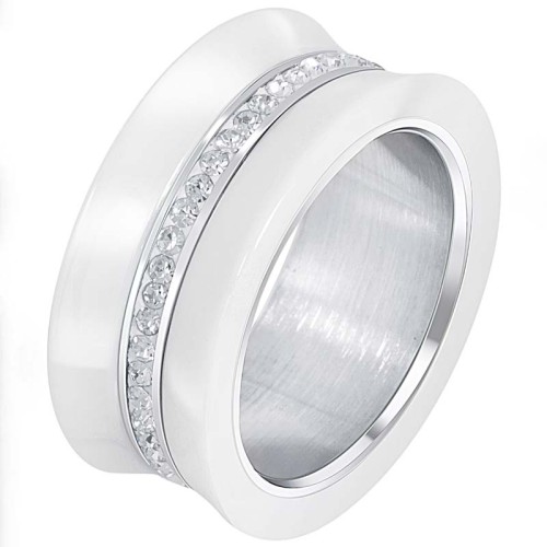 Bague AXIONE White Silver Jonc pavé Contemporain Argenté et Blanc Acier inoxydable Cristal