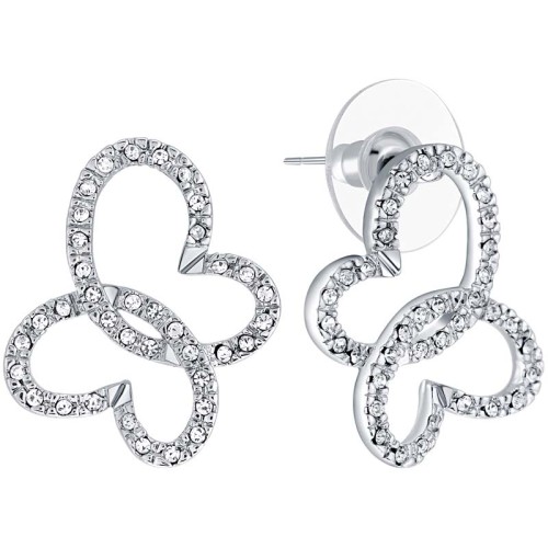 Boucles d'oreilles HEART 2 HEART White Silver Puces clous Papillons de cœurs entrelacés Argenté et Blanc Rhodium Cristal