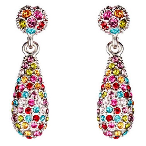 Boucles d'oreilles SOFIA Color Silver Pendantes courtes pavées Goutte de cristal Argenté et Multicolore Rhodium Cristal