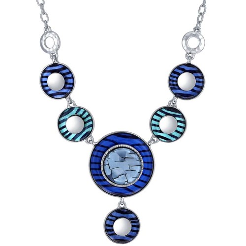 Collier LUNAMO Blue Silver Plastron pavé Contemporain Argenté et Bleu Rhodium Résines