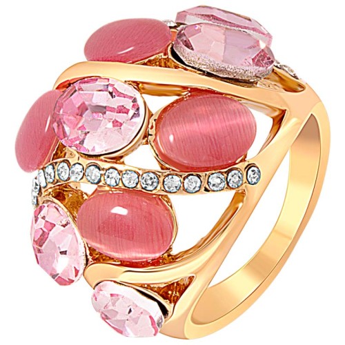 Bague ROMI Pink Gold Cocktail Pavé Bombé Doré et Rose Doré à l'or fin Cristal et Résines