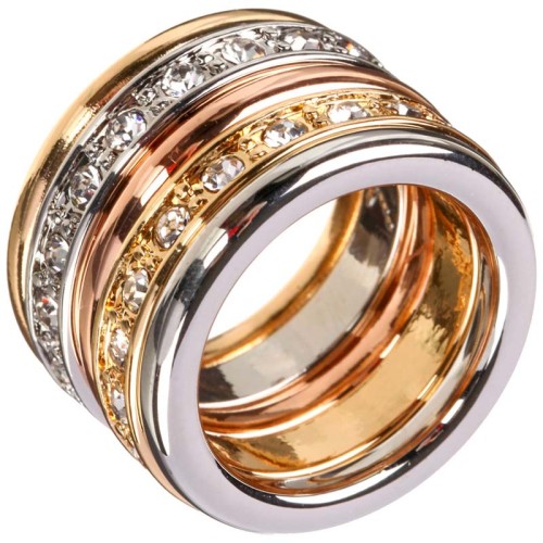 Bague CINQUECIO All Gold Jeu de 5 anneaux à porter ensemble Trois ors Argenté Doré Rosé Rhodium Cristal