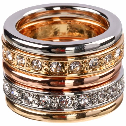 Bague CINQUECIOR All Gold Jeu de 5 anneaux à porter ensemble Trois ors Argenté Doré Rosé Rhodium Cristal