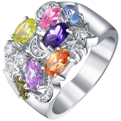 Bague SKY OF THE MOON Color Silver Cocktail pavé Pêle-mêle de cristal Multicolore Argent massif 925 Oxydes de zirconium sertis