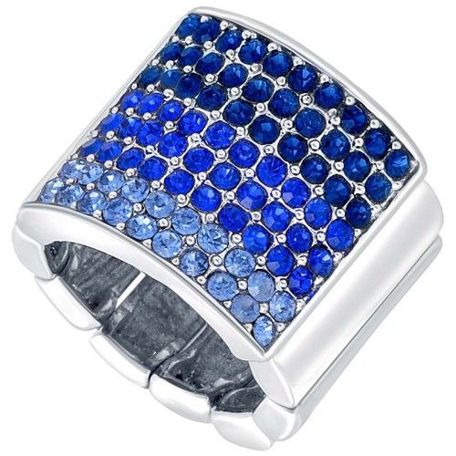 Bague LINEO Blue Silver Jonc réglable souple Dégradé de couleurs Argenté et Bleu Rhodium Cristal