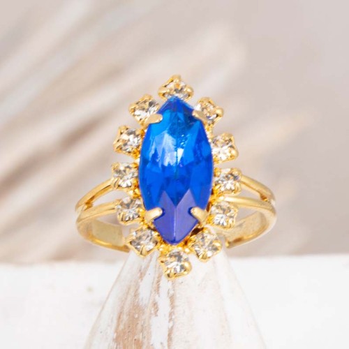 Bague WONDERLOVE Blue Gold Marquise réglable pavée Classique chic Doré et Bleu Métal doré Cristaux sertis