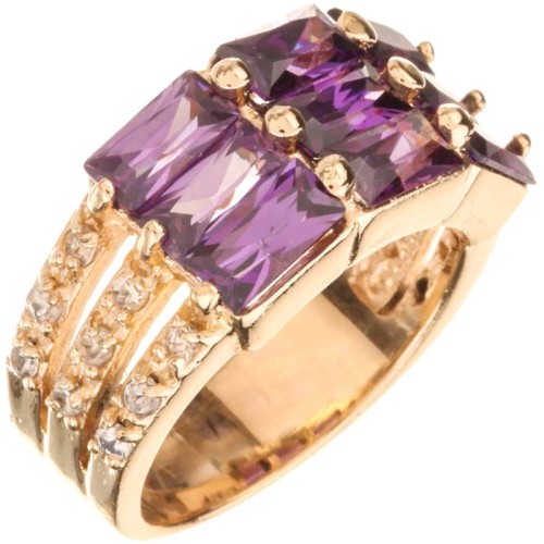 Bague ADOMIS Purple Gold Cocktail pavé Damier Doré et Violet Laiton doré à l'or fin Cristaux sertis