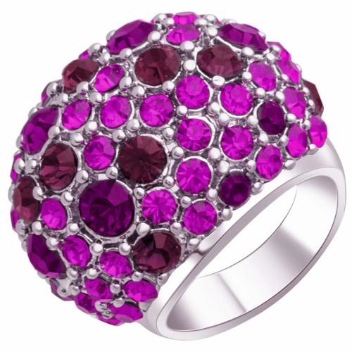 Bague SKYDOMI Purple Silver Cocktail Pavé Dôme pavé Argenté et Violet Rhodium Cristal