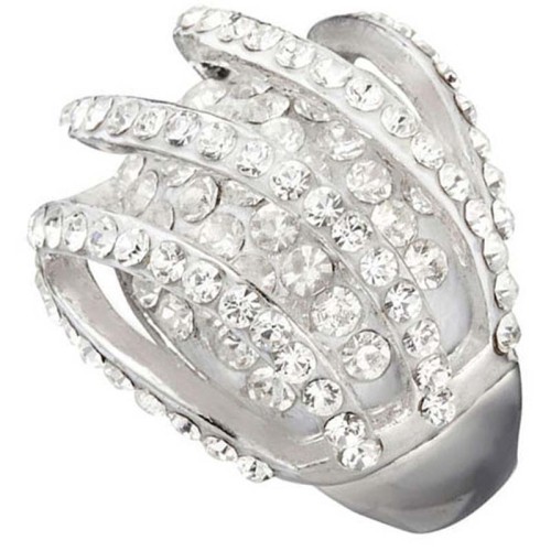 Bague SKYSOL White Silver Cocktail pavé ajouré Dôme pavé double Argenté et Blanc Rhodium Cristal