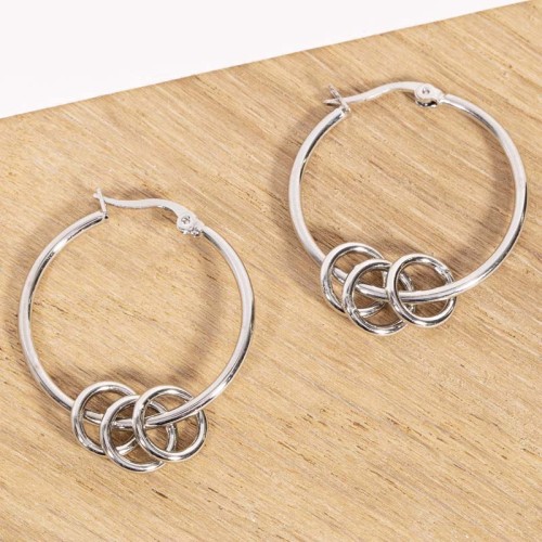 Boucles d'oreilles EOCERO Silver Créoles à pendentif Contemporain Argenté Rhodium