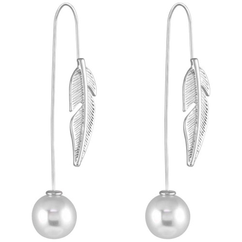 Boucles d'oreilles TAMARA White Silver Pendantes traversantes Plumes Argenté et Blanc Rhodium Cristal