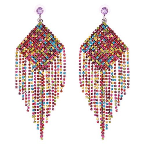 Boucles d'oreilles ISADORA Color Silver Pendantes longues Rivière de cristal Argenté et Multicolore Rhodium Cristal