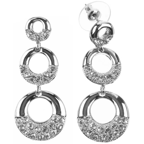 Boucles d'oreilles ORFEA White Silver Pendantes ajourées en chute Rivière de cristal Argenté et Blanc Rhodium Cristal