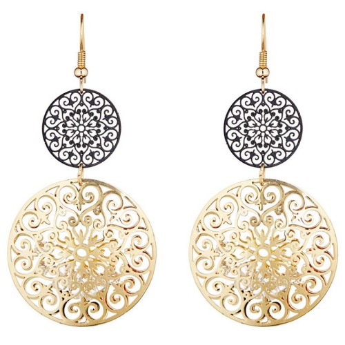 Boucles d'oreilles MYSTERY Black Gold Pendantes ajourées Cage de cristaux emprisonnés Doré et Noir Doré à l'or fin